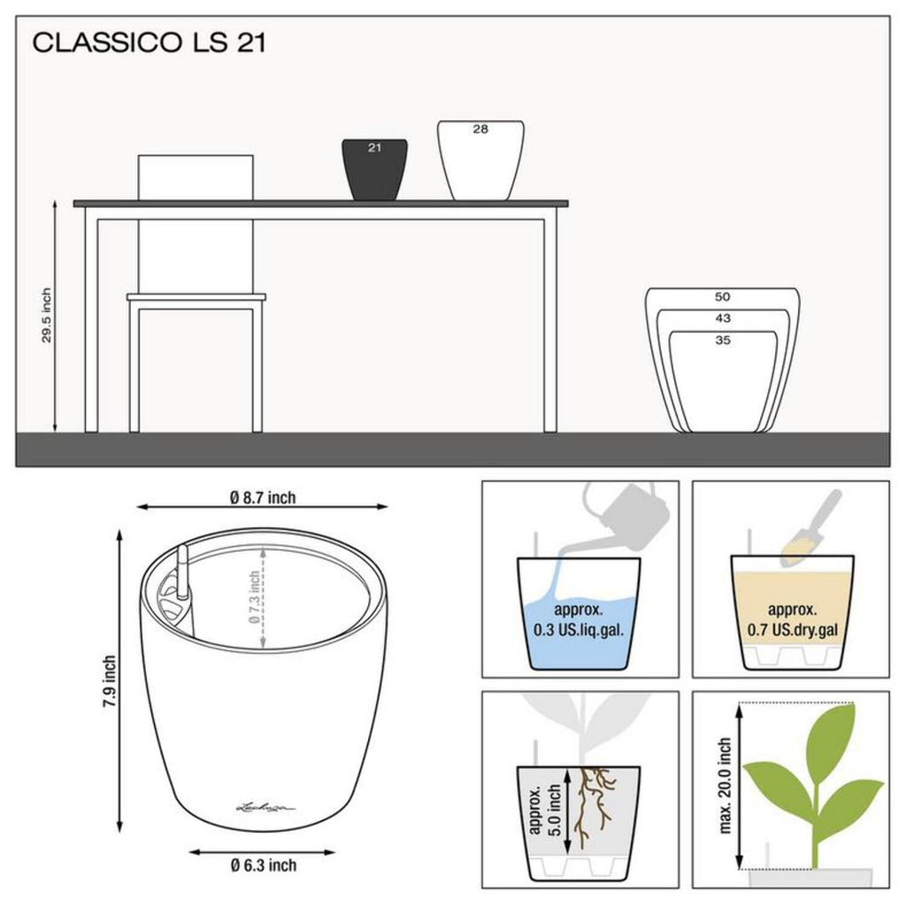 Lechuza Classico Premium Self-Watering Round Planter