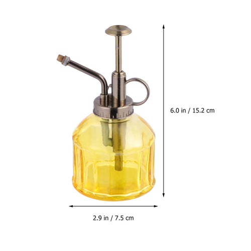 1PC Glass Watering Pot Vintage Glass Mist Spray Kettle Portable Hand Pressure Type Watering Can Garden Art Glass Spray Bottle for Home Store Yellow