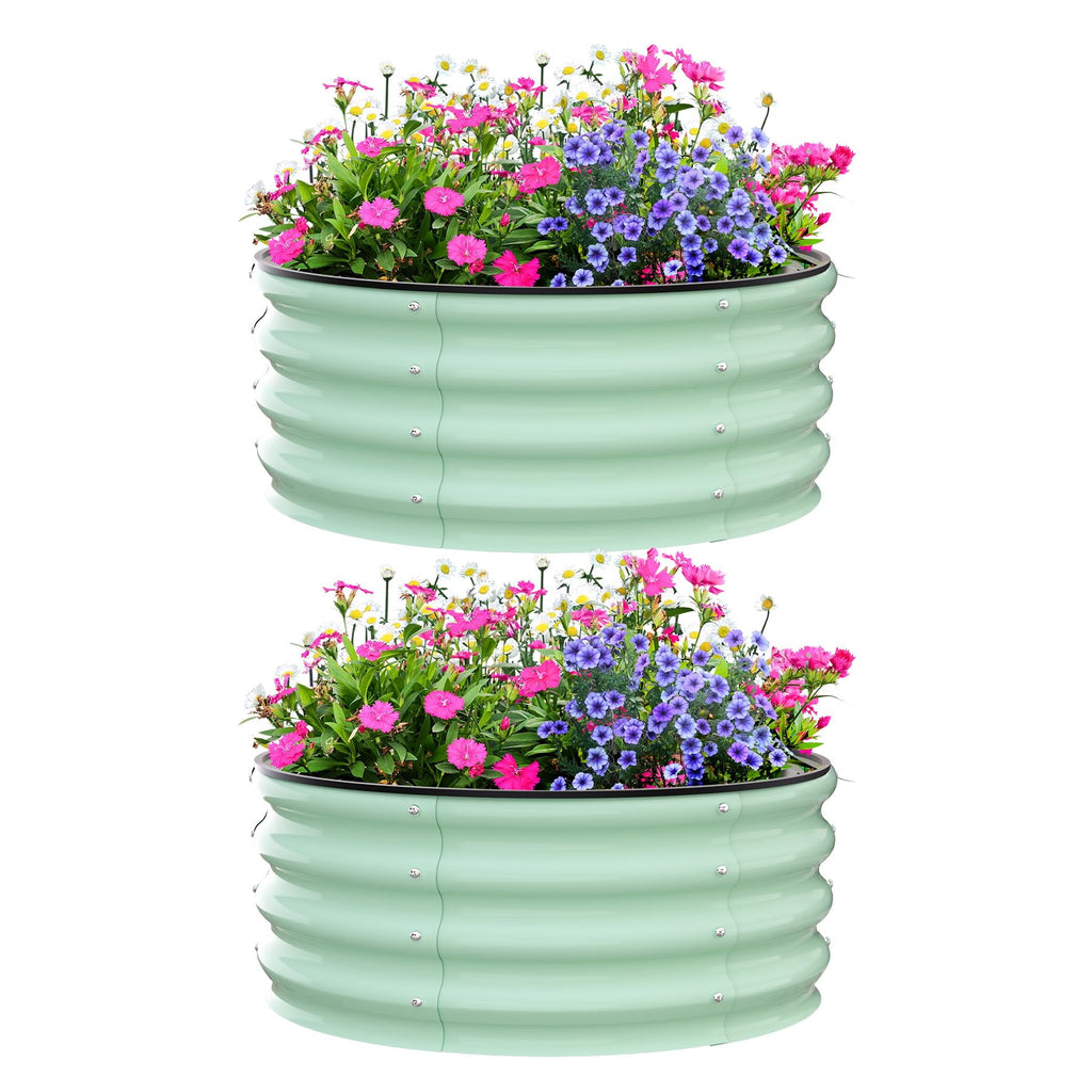 Raised Garden Beds Outdoor, 2 Pack 2x2x1 FT Galvanized Raised Garden Bed, Round Metal Planter Box for Planting Plants Vegetables and Flower, Green