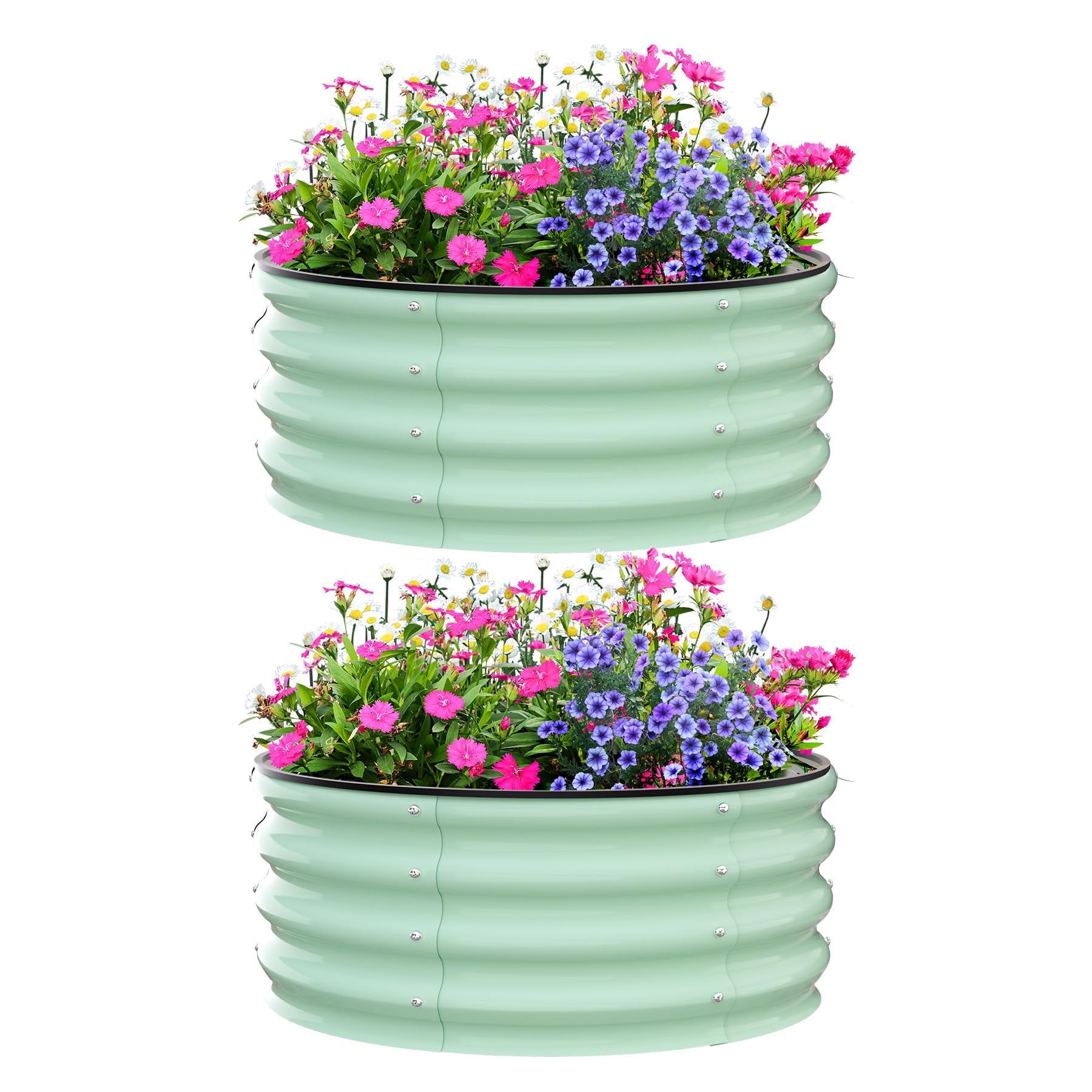 Raised Garden Beds Outdoor, 2 Pack 2x2x1 FT Galvanized Raised Garden Bed, Round Metal Planter Box for Planting Plants Vegetables and Flower, Green