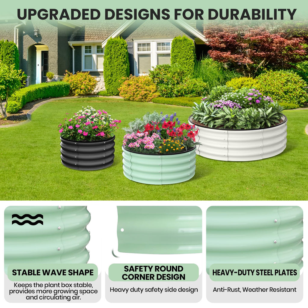 Raised Garden Beds Outdoor, 2 Pack 2x2x1 FT Galvanized Raised Garden Bed, Round Metal Planter Box for Planting Plants Vegetables and Flower, Green