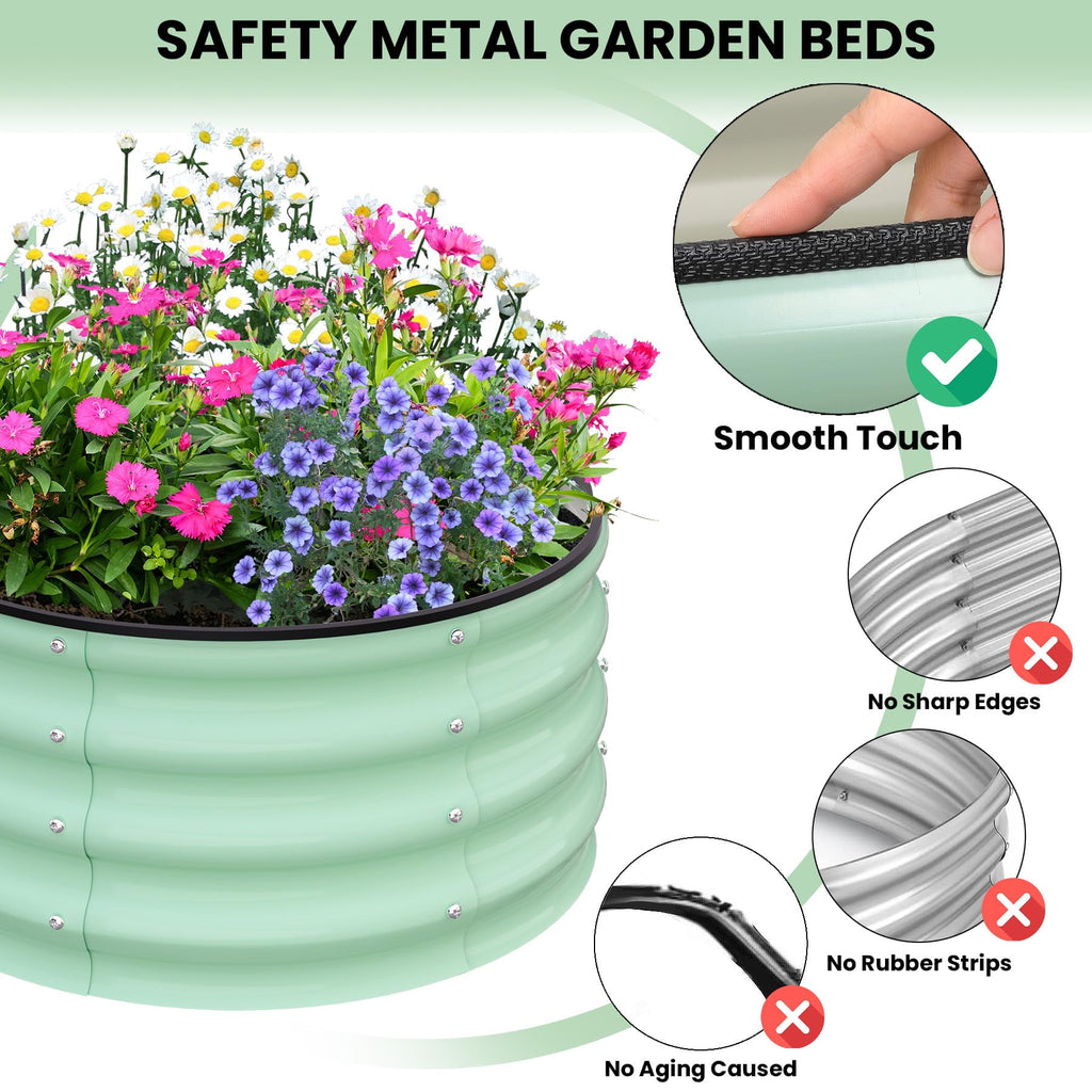 Raised Garden Beds Outdoor, 2 Pack 2x2x1 FT Galvanized Raised Garden Bed, Round Metal Planter Box for Planting Plants Vegetables and Flower, Green