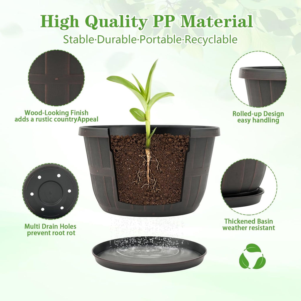 Whiskey Barrel Garden Planters 16 inch Black