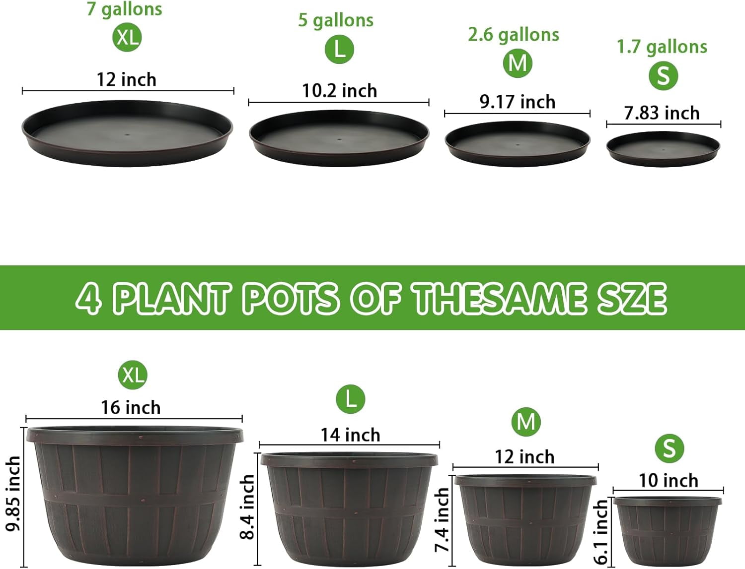 Whiskey Barrel Garden Planters 16 inch Black
