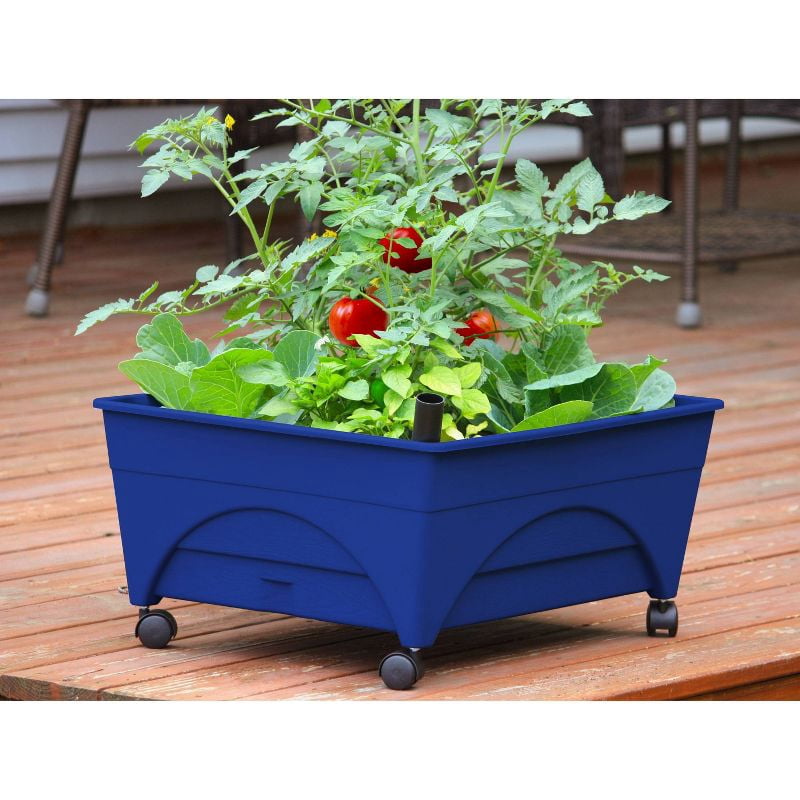 Raised Bed Grow Box Rectangular Outdoor Planter 24"x20"x11": UV-Protected, Mobile, Self-Watering