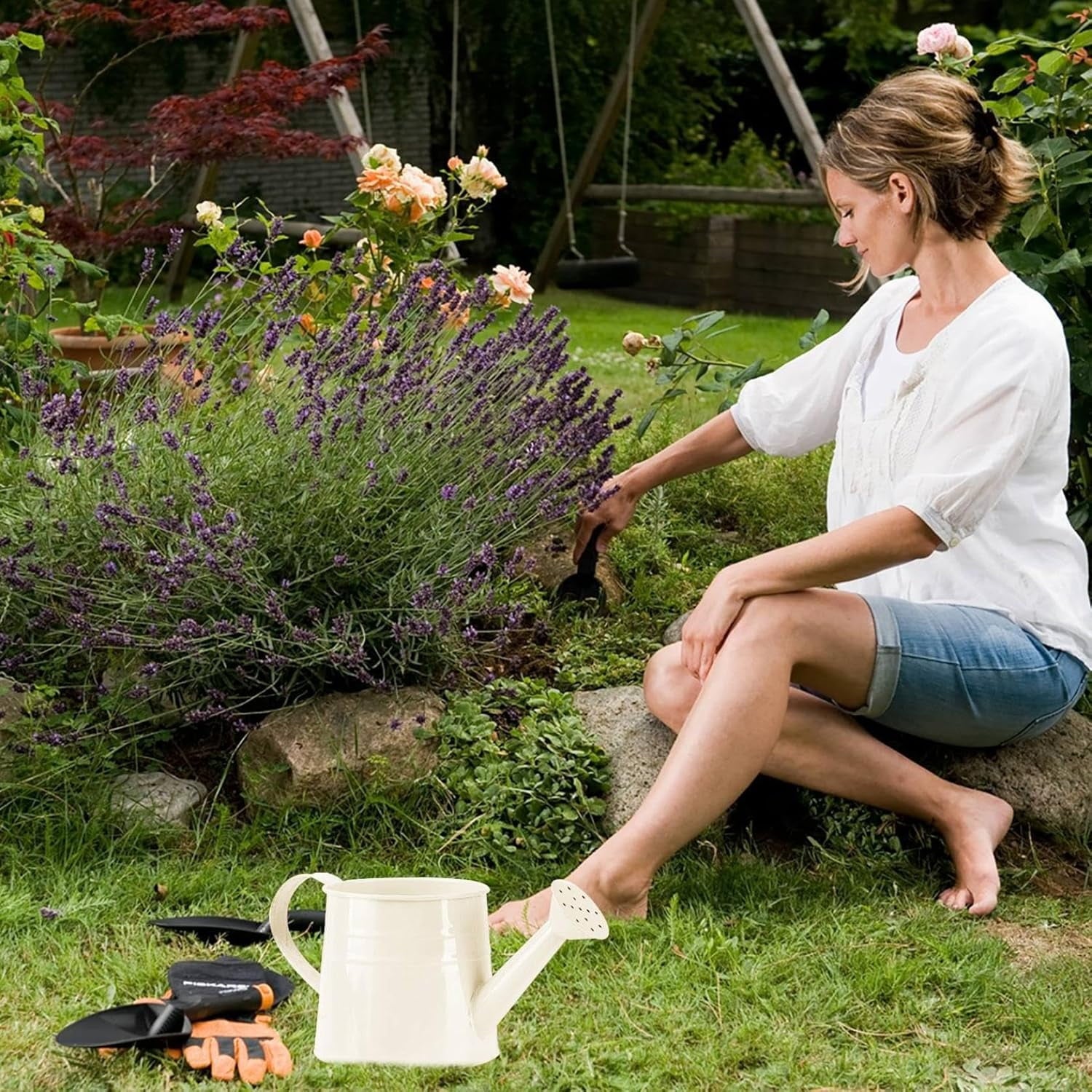 Watering Can Outdoor, 0.25 Gallon Metal Small Capacity Watering Can Indoor Plants with Sprinkler Head,Decorative Lightweight Durable Watering Cans for Garden Lawn Bonsai Greenhouse