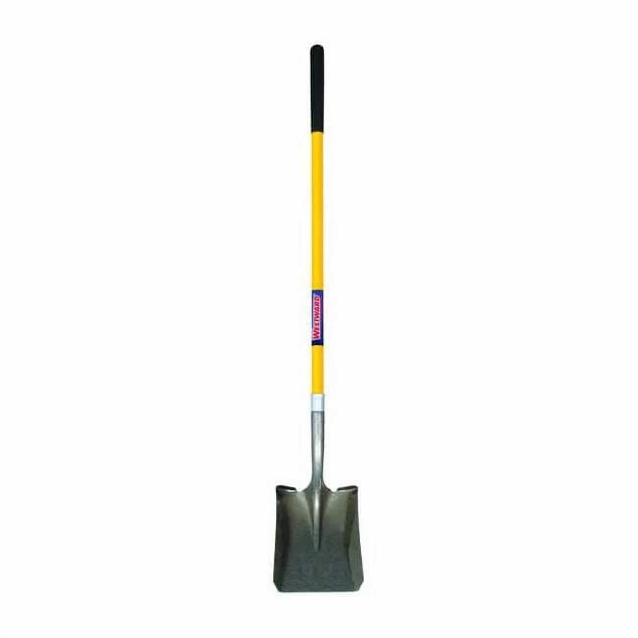 14 ga Square Point Shovel, Steel Blade, 47-1/2 in L Yellow Fiberglass Handle
