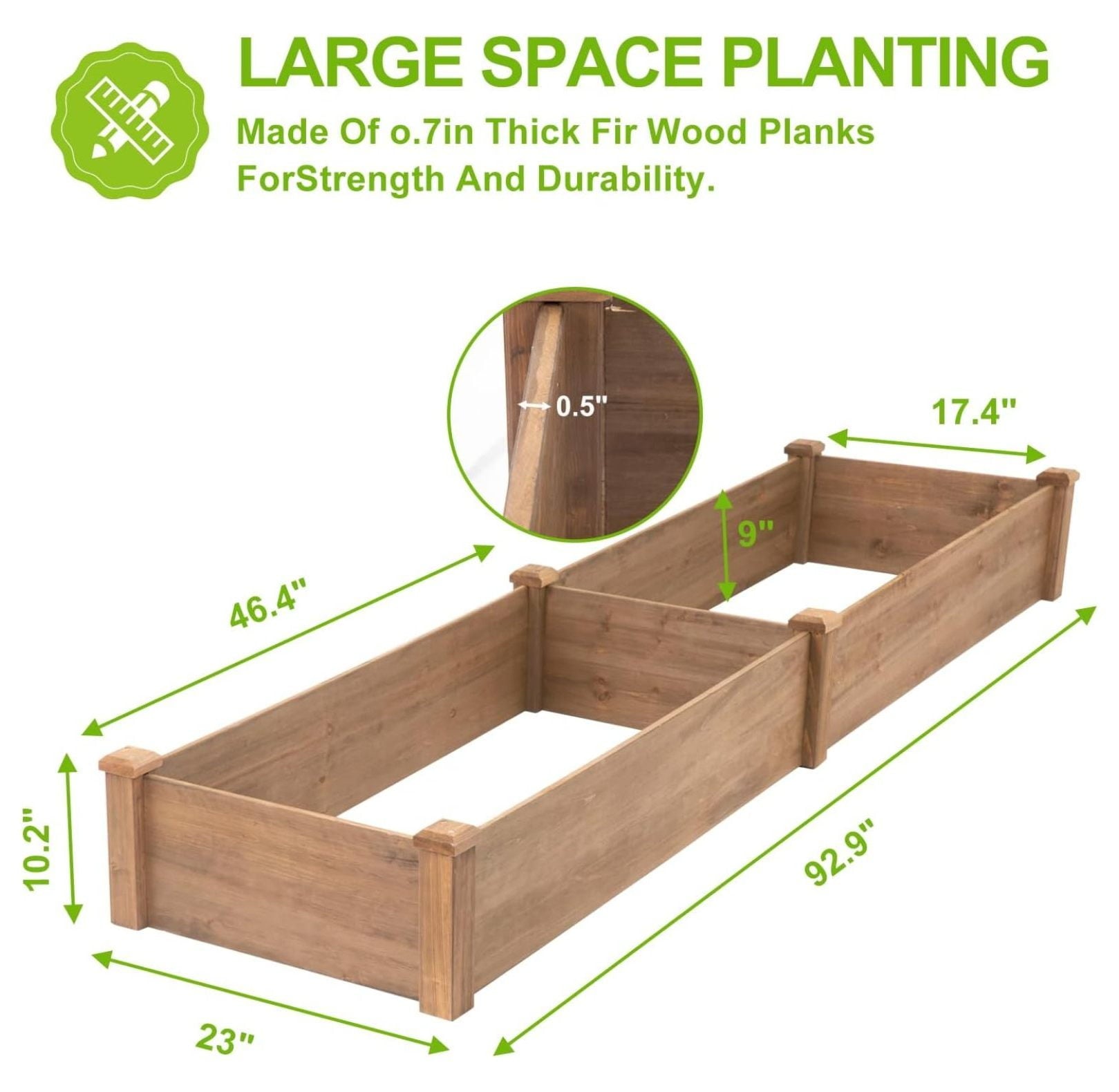 Raised Garden Bed 8x2ft Wood Planter Box - Elevated Outdoor Vegetable Flower Bed, Brown