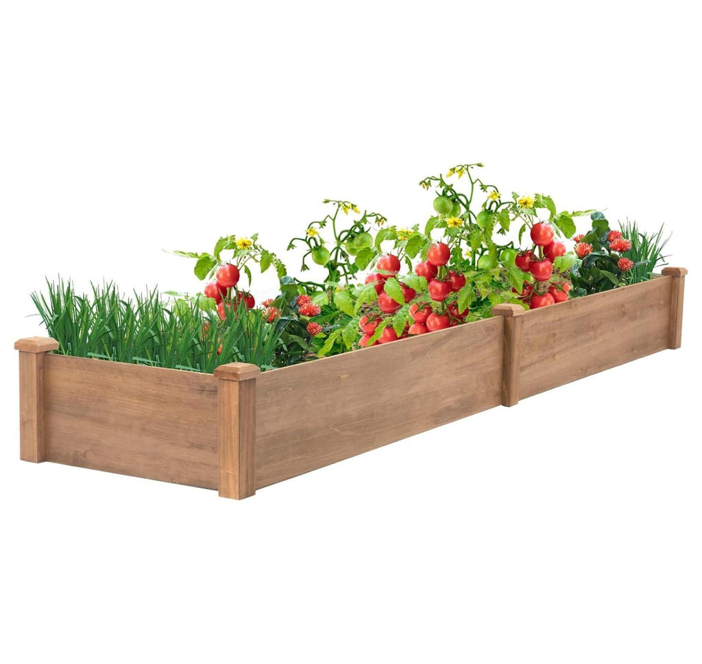 Raised Garden Bed 8x2ft Wood Planter Box - Elevated Outdoor Vegetable Flower Bed, Brown