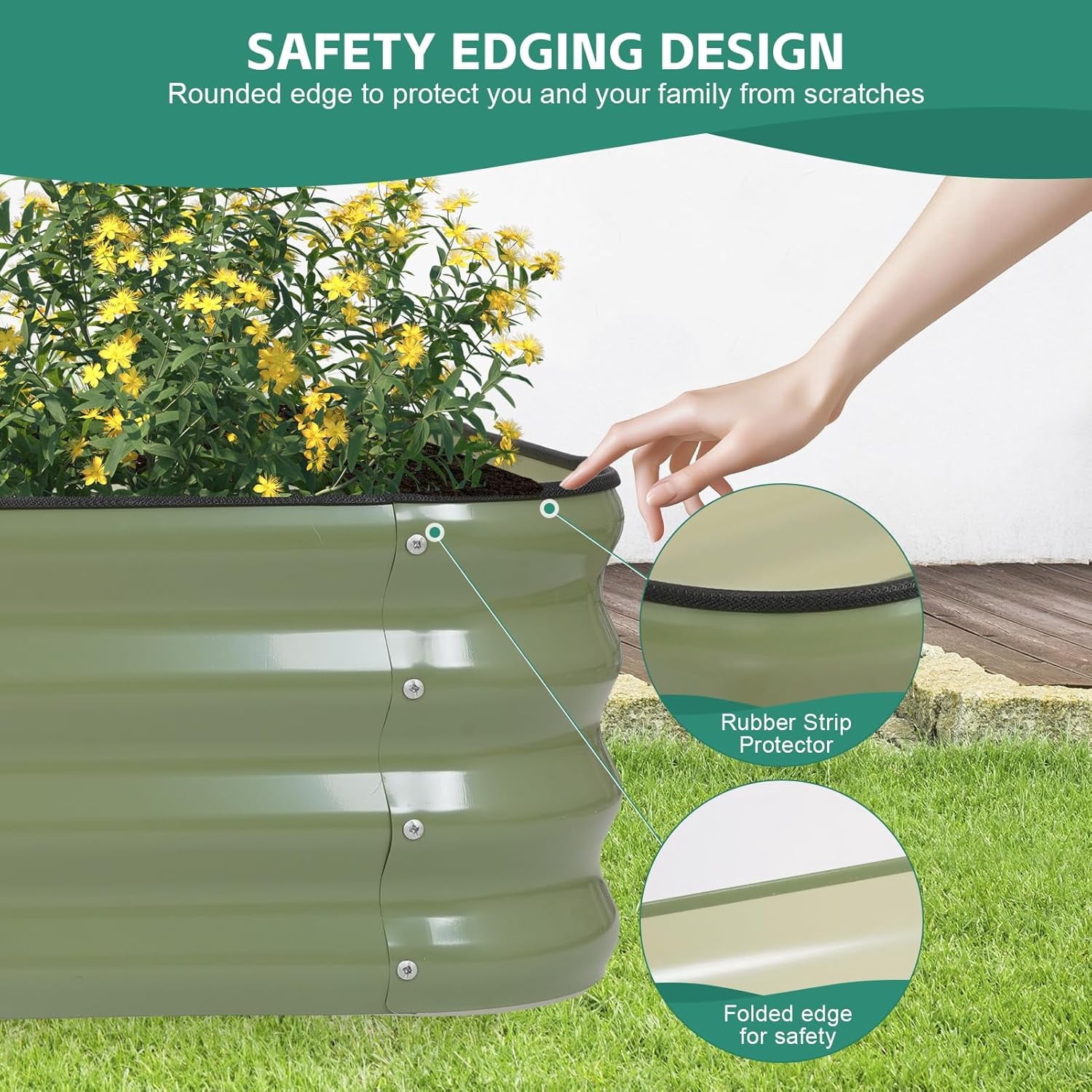 3 in 1 Galvanized Raised Garden Bed - 4x2x1ft Modular Garden Planter Bed Outdoor | Steel Raised Bed Kit with Bracing Rods, Gloves for Gardening Vegetables Fruits and Flowers (Green)