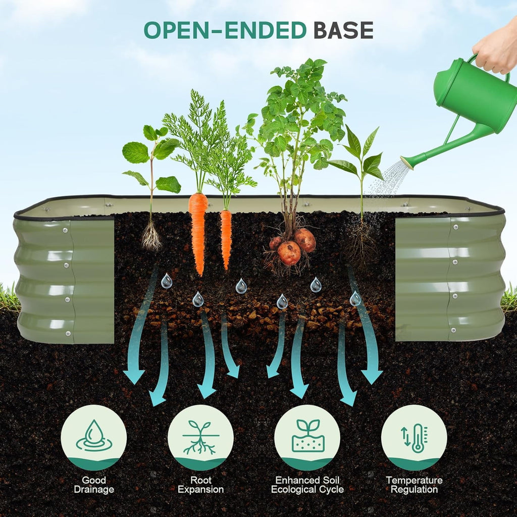 3 in 1 Galvanized Raised Garden Bed - 4x2x1ft Modular Garden Planter Bed Outdoor | Steel Raised Bed Kit with Bracing Rods, Gloves for Gardening Vegetables Fruits and Flowers (Green)