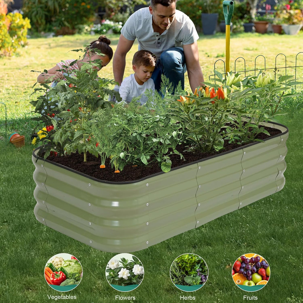 3 in 1 Galvanized Raised Garden Bed - 4x2x1ft Modular Garden Planter Bed Outdoor | Steel Raised Bed Kit with Bracing Rods, Gloves for Gardening Vegetables Fruits and Flowers (Green)