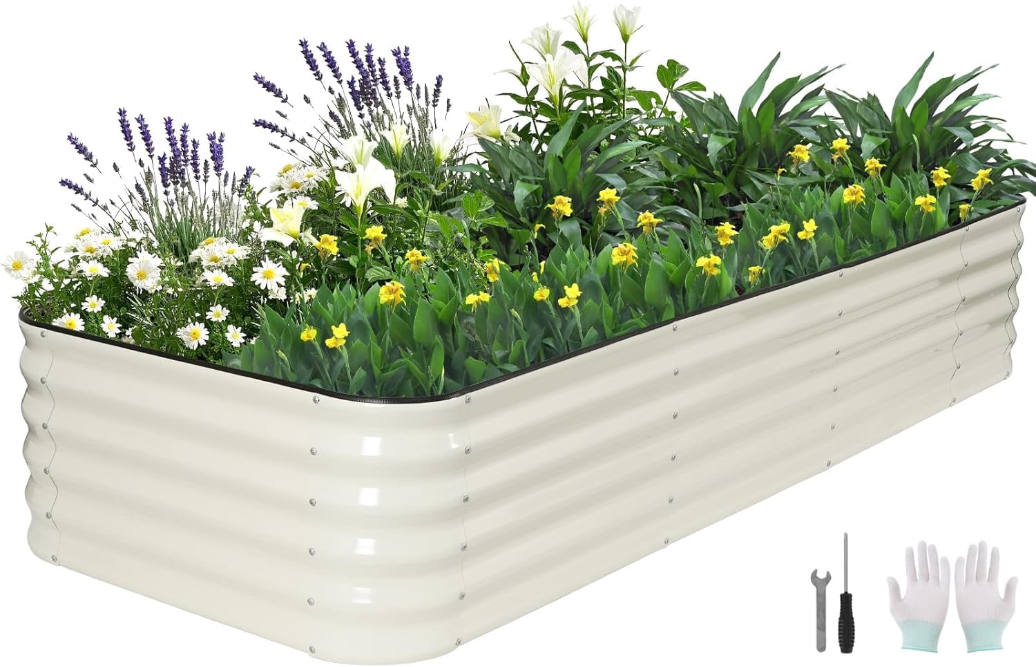 3 in 1 Galvanized Raised Garden Bed - 4x2x1ft Modular Garden Planter Bed Outdoor | Steel Raised Bed Kit with Bracing Rods, Gloves for Gardening Vegetables Fruits and Flowers (Green)