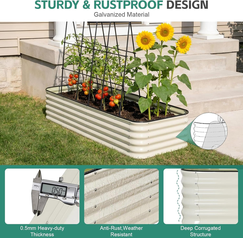 3 in 1 Galvanized Raised Garden Bed - 4x2x1ft Modular Garden Planter Bed Outdoor | Steel Raised Bed Kit with Bracing Rods, Gloves for Gardening Vegetables Fruits and Flowers (Green)