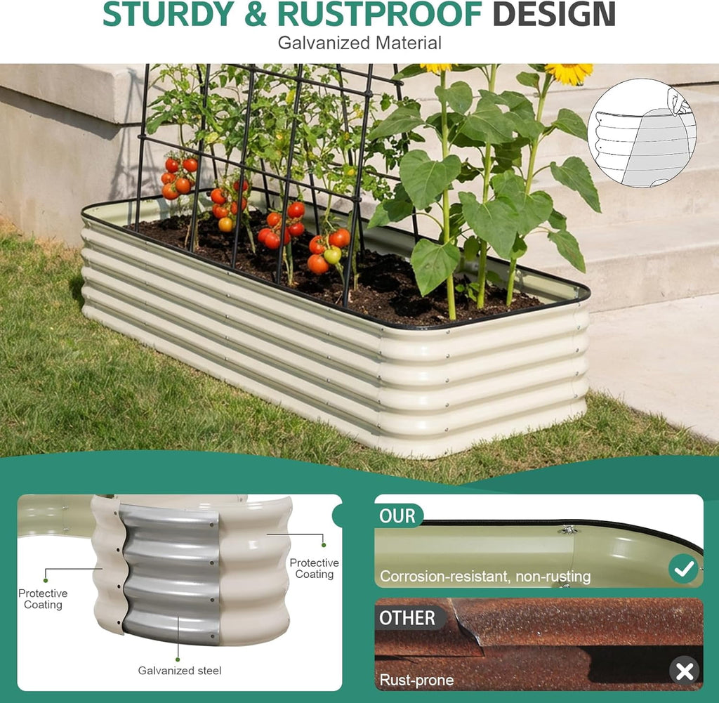 3 in 1 Galvanized Raised Garden Bed - 4x2x1ft Modular Garden Planter Bed Outdoor | Steel Raised Bed Kit with Bracing Rods, Gloves for Gardening Vegetables Fruits and Flowers (Green)