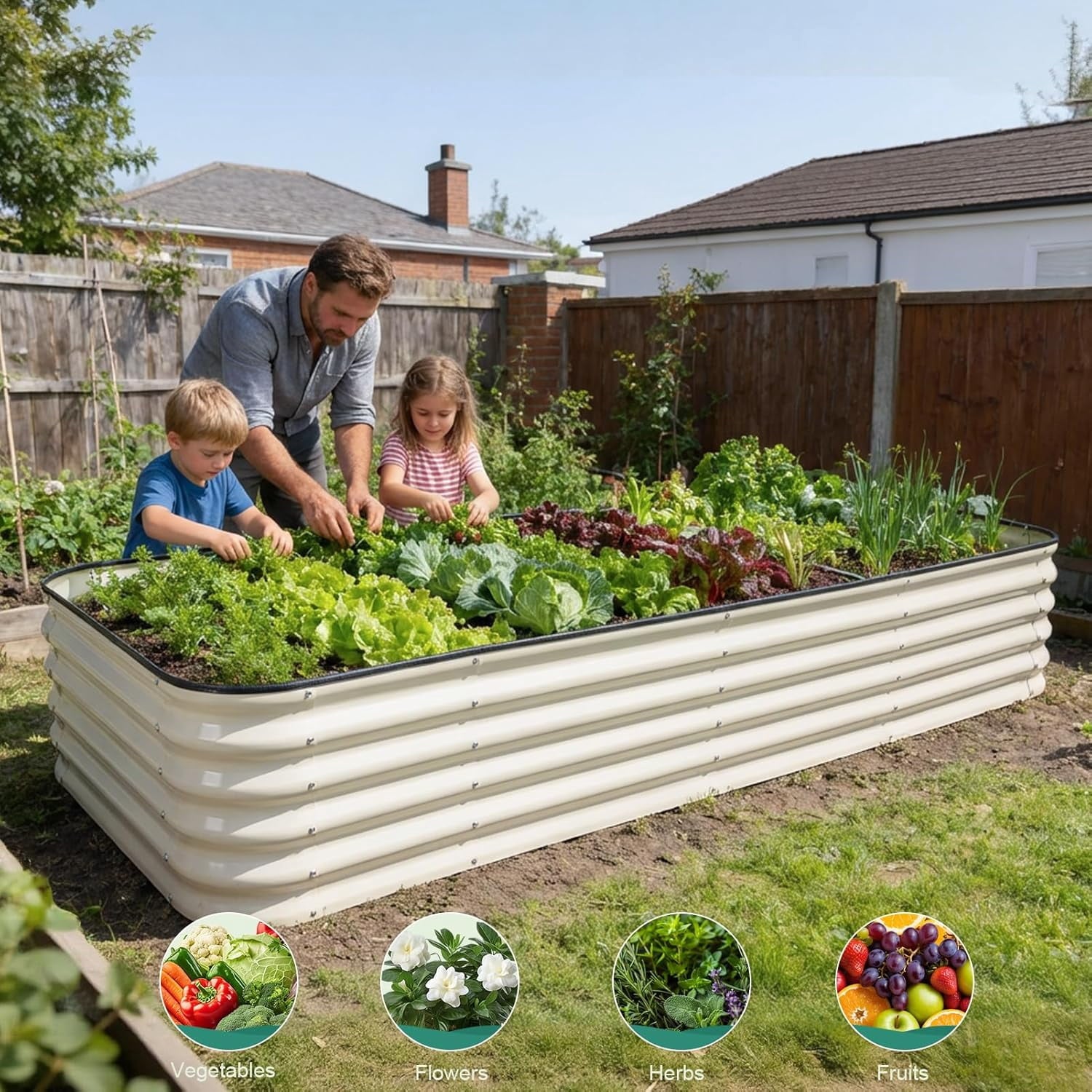 3 in 1 Galvanized Raised Garden Bed - 4x2x1ft Modular Garden Planter Bed Outdoor | Steel Raised Bed Kit with Bracing Rods, Gloves for Gardening Vegetables Fruits and Flowers (Green)