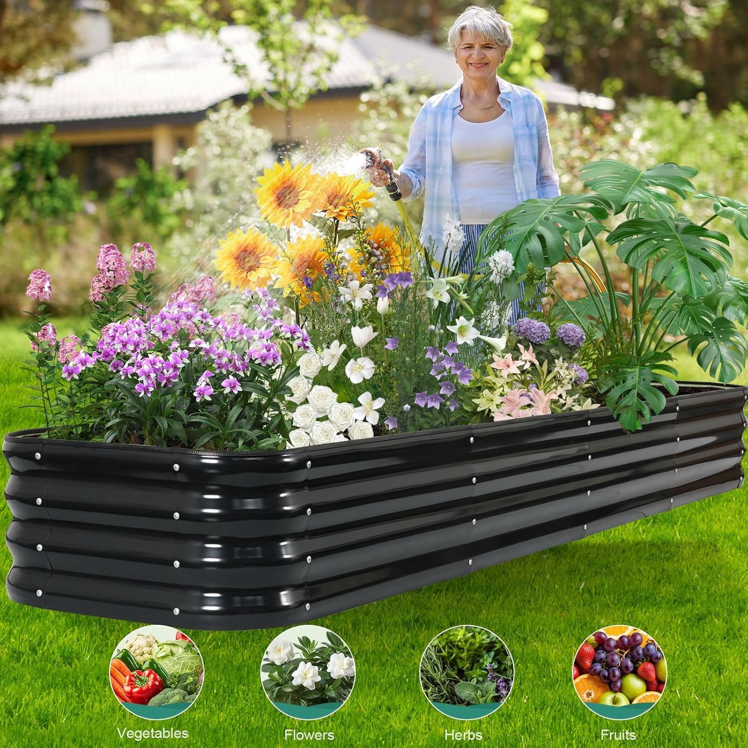 3 in 1 Galvanized Raised Garden Bed - 4x2x1ft Modular Garden Planter Bed Outdoor | Steel Raised Bed Kit with Bracing Rods, Gloves for Gardening Vegetables Fruits and Flowers (Green)