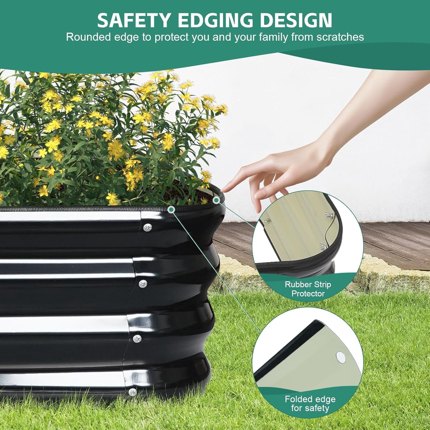 3 in 1 Galvanized Raised Garden Bed - 4x2x1ft Modular Garden Planter Bed Outdoor | Steel Raised Bed Kit with Bracing Rods, Gloves for Gardening Vegetables Fruits and Flowers (Green)