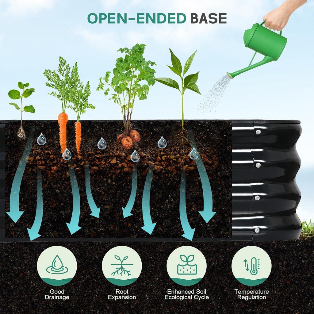 3 in 1 Galvanized Raised Garden Bed - 4x2x1ft Modular Garden Planter Bed Outdoor | Steel Raised Bed Kit with Bracing Rods, Gloves for Gardening Vegetables Fruits and Flowers (Green)