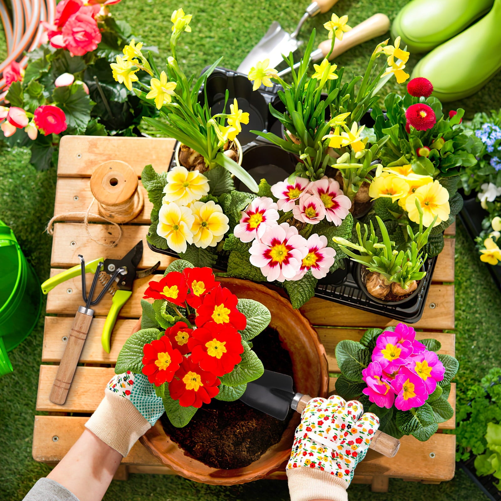 3 Sets  Watering Can Small Watering Bucket Metal Watering Tin Iron Watering Pot with Gardening Tools