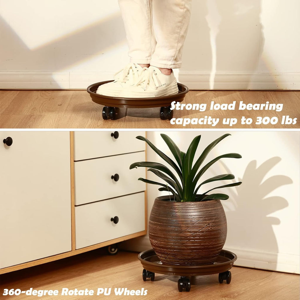 AP8 Packs Large Plant Caddy with PU Wheels 12” Rolling Plant Stands Heavy-duty Plastic Plant Roller Base Pot Movers Plant Saucer on Wheels Indoor Outdoor Plant Dolly with Casters Planter Tray Coaster