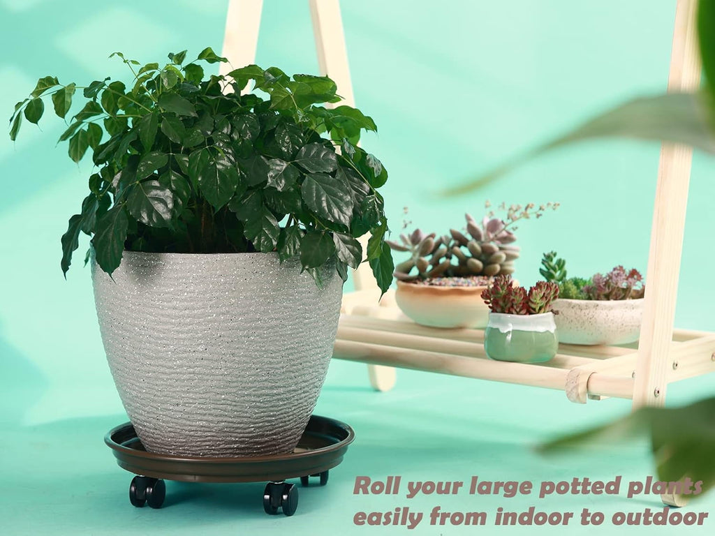 AP8 Packs Large Plant Caddy with PU Wheels 12” Rolling Plant Stands Heavy-duty Plastic Plant Roller Base Pot Movers Plant Saucer on Wheels Indoor Outdoor Plant Dolly with Casters Planter Tray Coaster