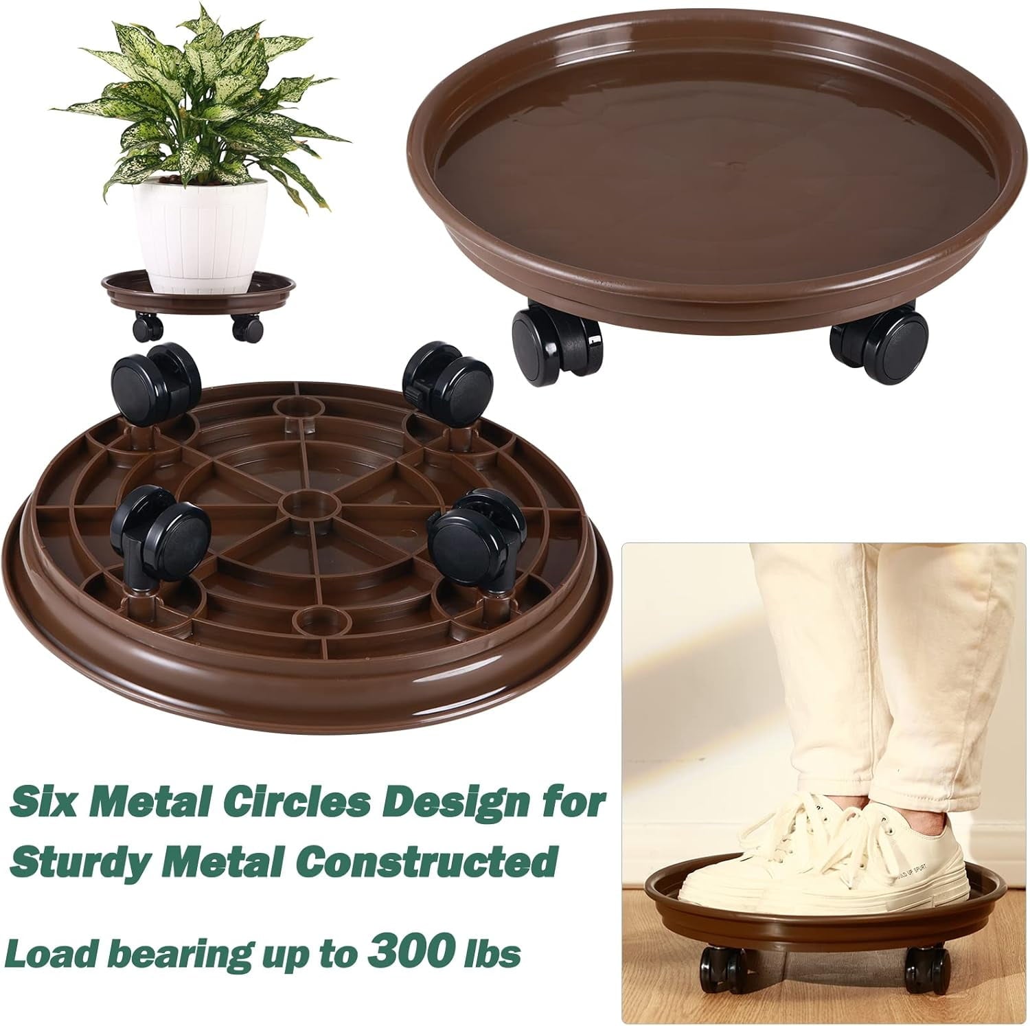 AP8 Packs Large Plant Caddy with PU Wheels 12” Rolling Plant Stands Heavy-duty Plastic Plant Roller Base Pot Movers Plant Saucer on Wheels Indoor Outdoor Plant Dolly with Casters Planter Tray Coaster
