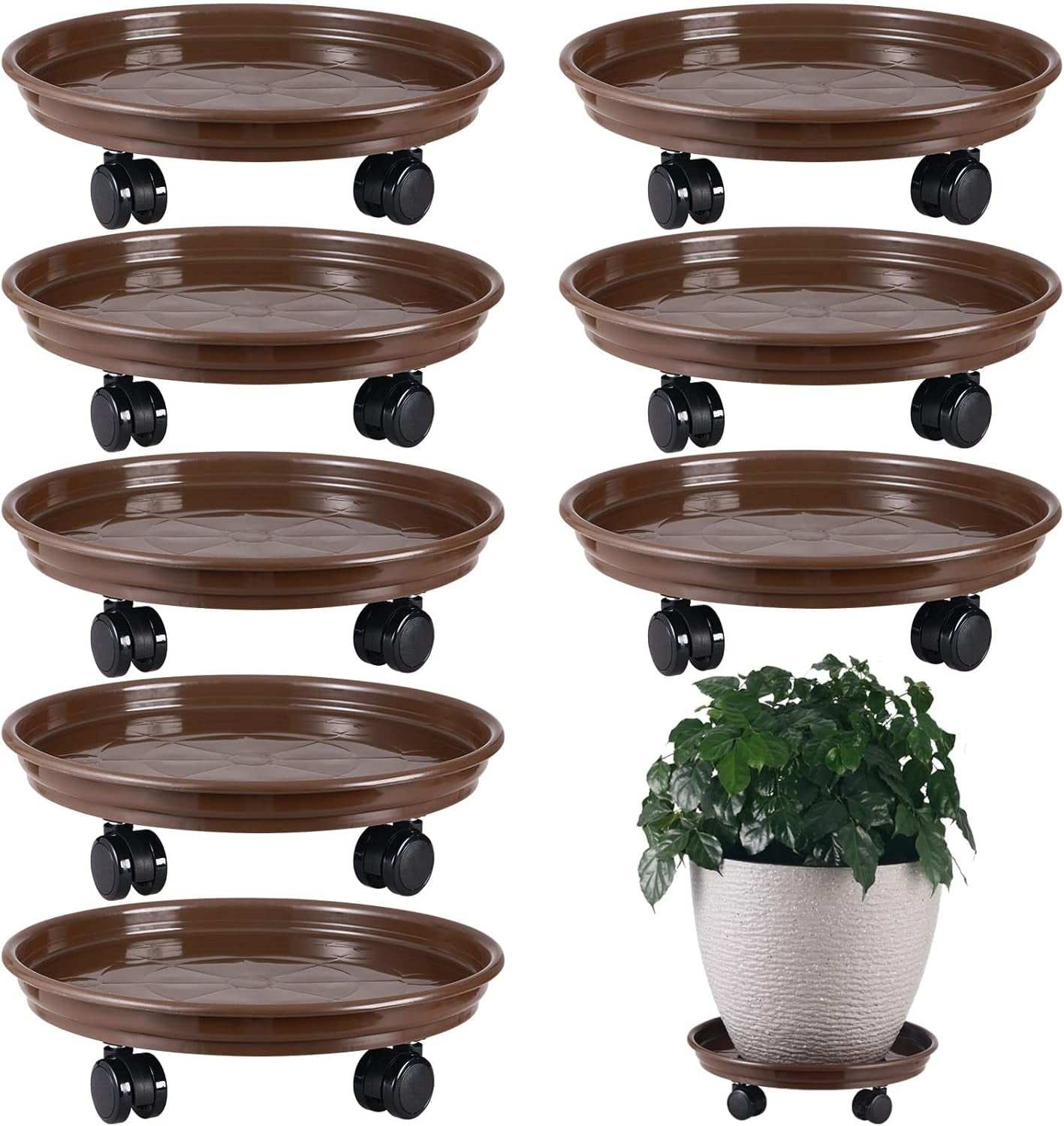 AP8 Packs Large Plant Caddy with PU Wheels 12” Rolling Plant Stands Heavy-duty Plastic Plant Roller Base Pot Movers Plant Saucer on Wheels Indoor Outdoor Plant Dolly with Casters Planter Tray Coaster