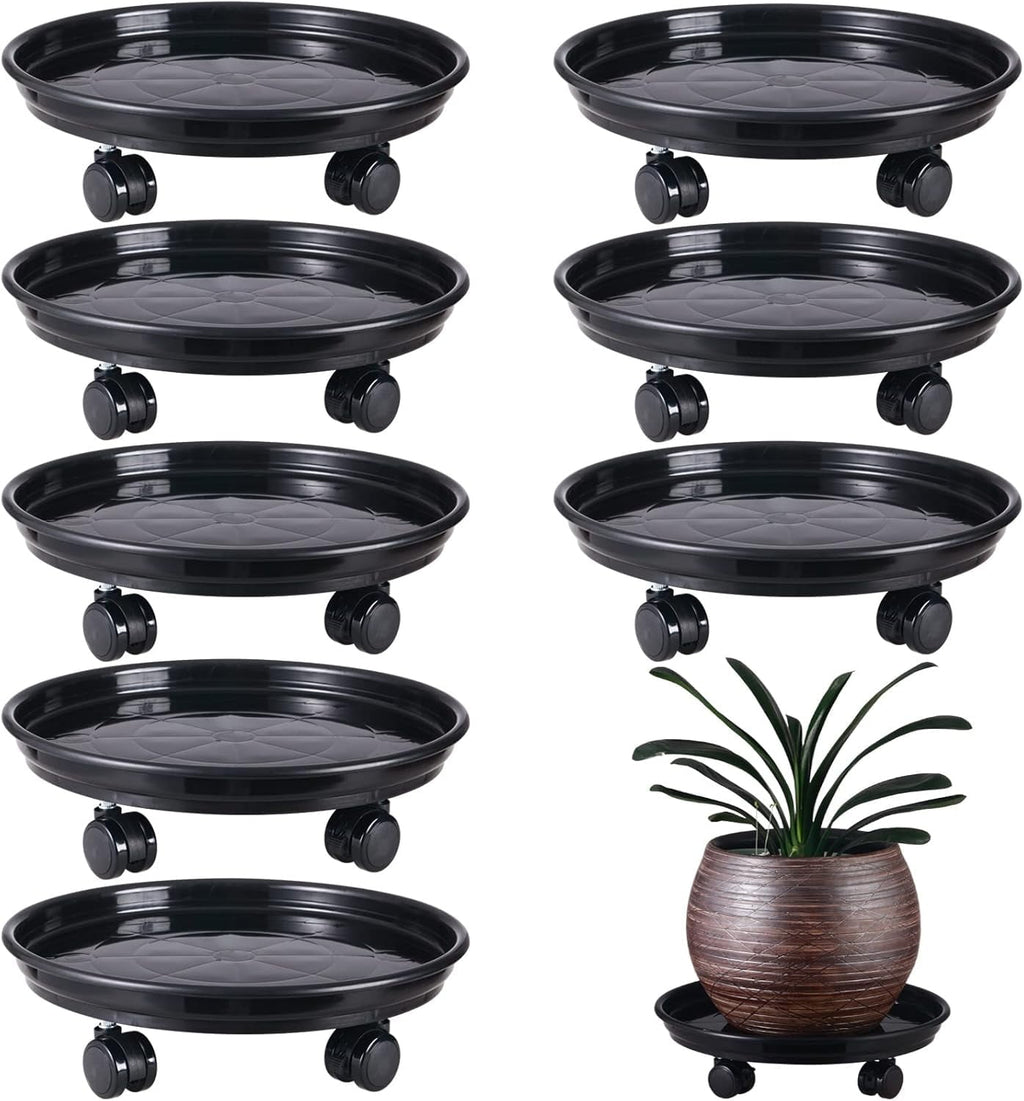 AP8 Packs Large Plant Caddy with PU Wheels 12” Rolling Plant Stands Heavy-duty Plastic Plant Roller Base Pot Movers Plant Saucer on Wheels Indoor Outdoor Plant Dolly with Casters Planter Tray Coaster
