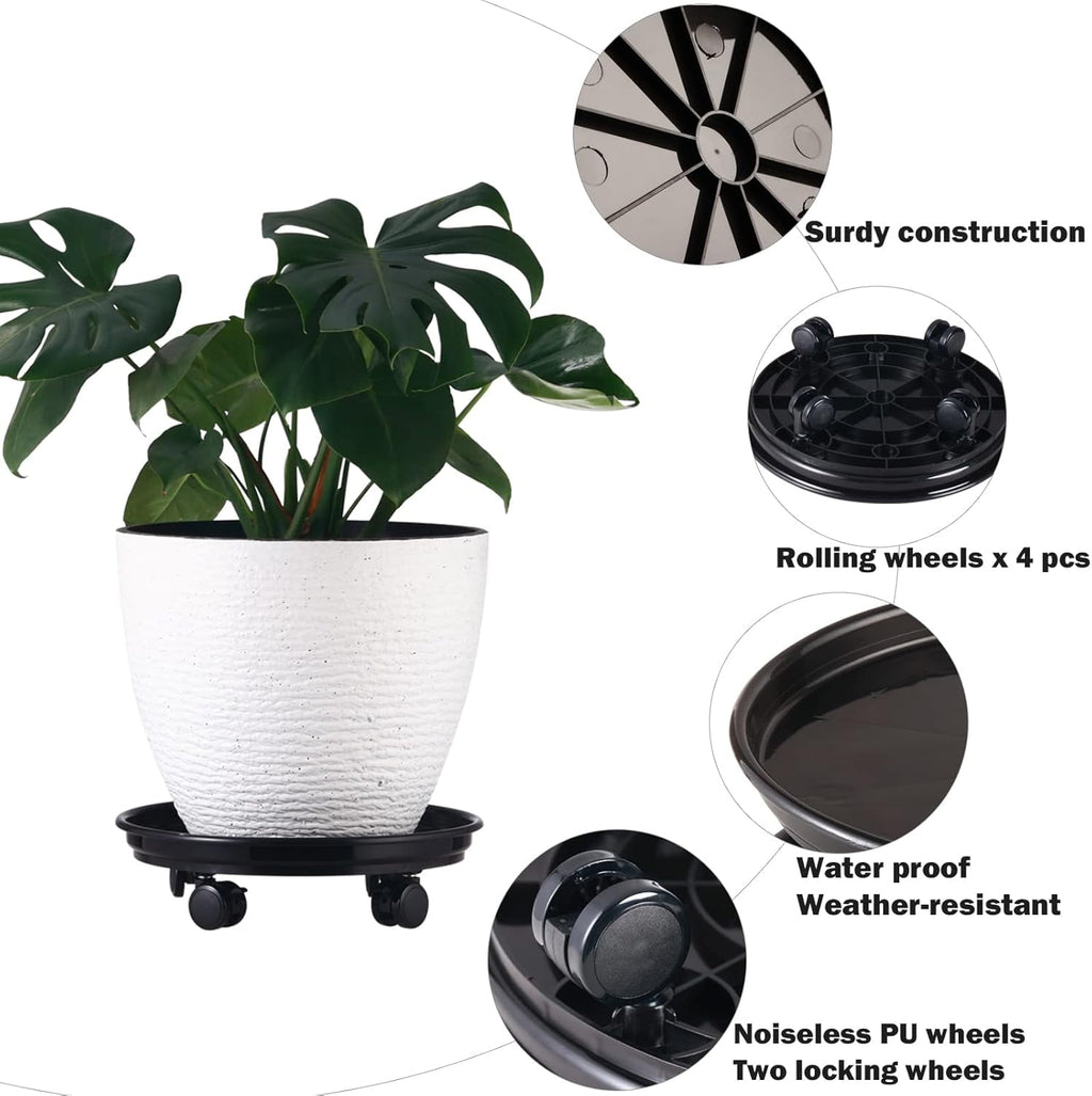 AP8 Packs Large Plant Caddy with PU Wheels 12” Rolling Plant Stands Heavy-duty Plastic Plant Roller Base Pot Movers Plant Saucer on Wheels Indoor Outdoor Plant Dolly with Casters Planter Tray Coaster