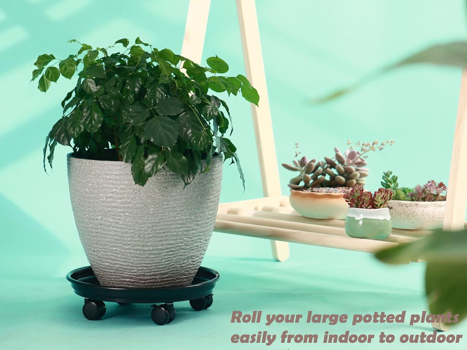 AP8 Packs Large Plant Caddy with PU Wheels 12” Rolling Plant Stands Heavy-duty Plastic Plant Roller Base Pot Movers Plant Saucer on Wheels Indoor Outdoor Plant Dolly with Casters Planter Tray Coaster