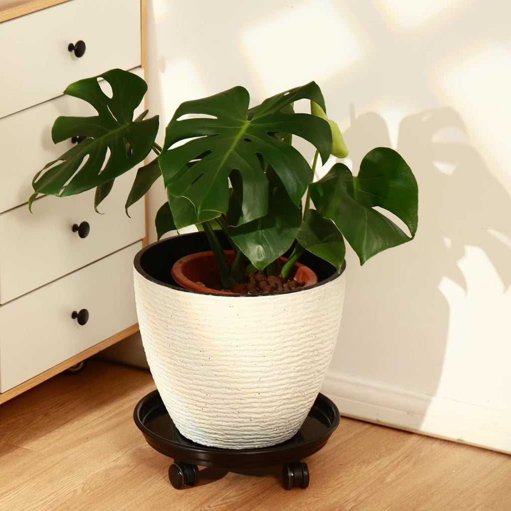 AP8 Packs Large Plant Caddy with PU Wheels 12” Rolling Plant Stands Heavy-duty Plastic Plant Roller Base Pot Movers Plant Saucer on Wheels Indoor Outdoor Plant Dolly with Casters Planter Tray Coaster