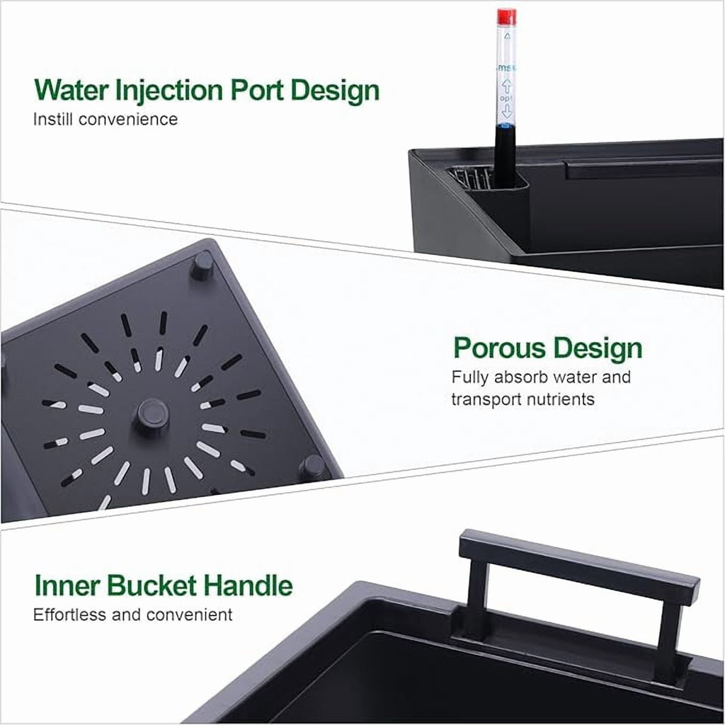 22" Tall Planter Set of 2,Heavy Duty Tall Planter,High Front Porch Planter Pots with Drainage Holes＆Water Level Monitor＆Inner Bucket, Automatic Watering,Indoor/Outdoor,Black