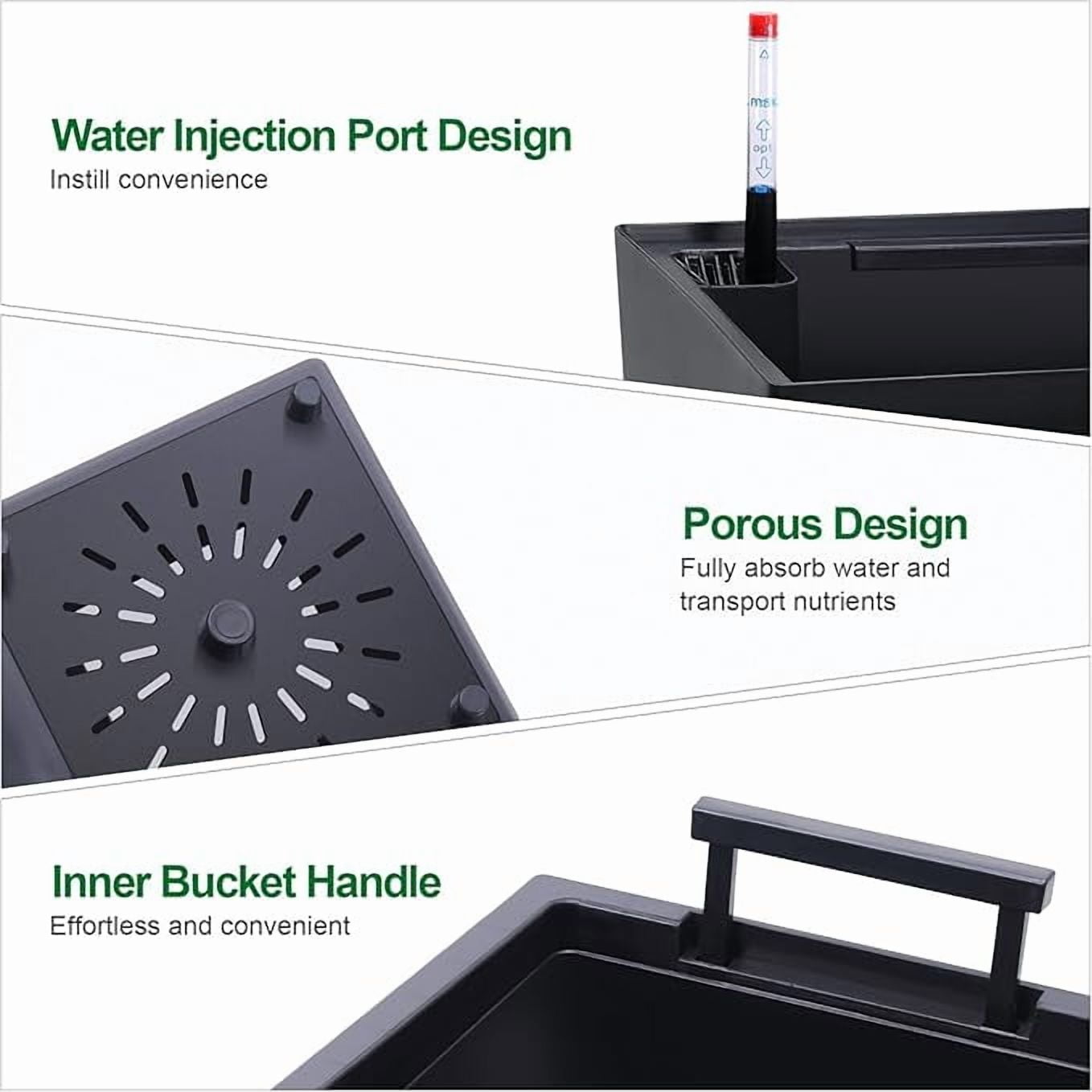 22" Tall Planter Set of 2,Heavy Duty Tall Planter,High Front Porch Planter Pots with Drainage Holes＆Water Level Monitor＆Inner Bucket, Automatic Watering,Indoor/Outdoor,Black