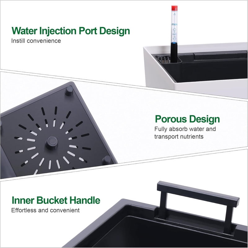 22" Tall Planter Set of 2,Heavy Duty Tall Planter,High Front Porch Planter Pots with Drainage Holes＆Water Level Monitor＆Inner Bucket, Automatic Watering,Indoor/Outdoor,Black