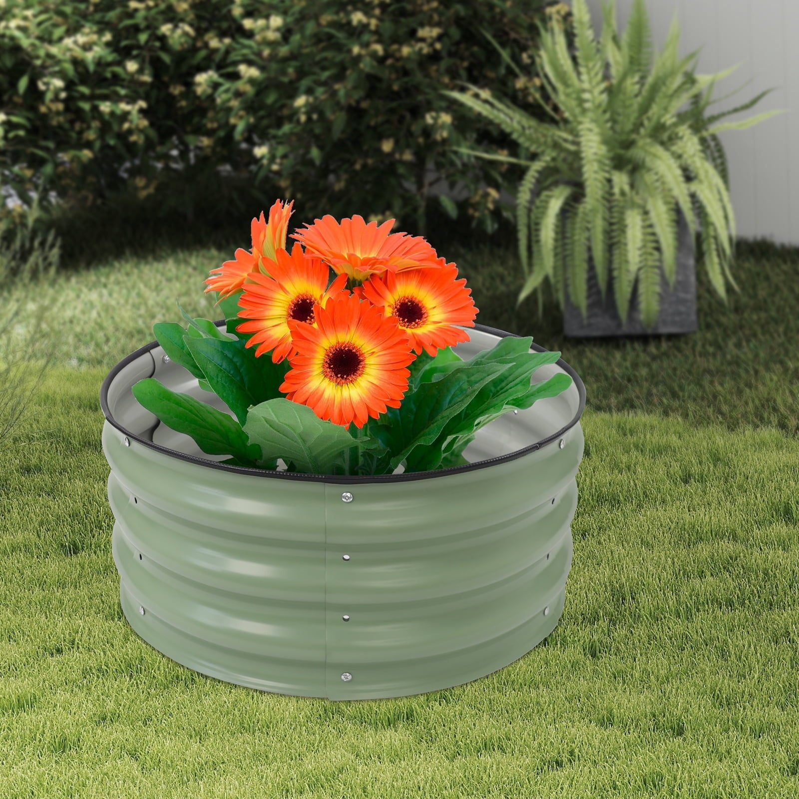 2 Pack Round Metal Garden Planter Raised Flowers Bed Sheet Raised Planter Box for Outdoor Vegetables Fruits Planting