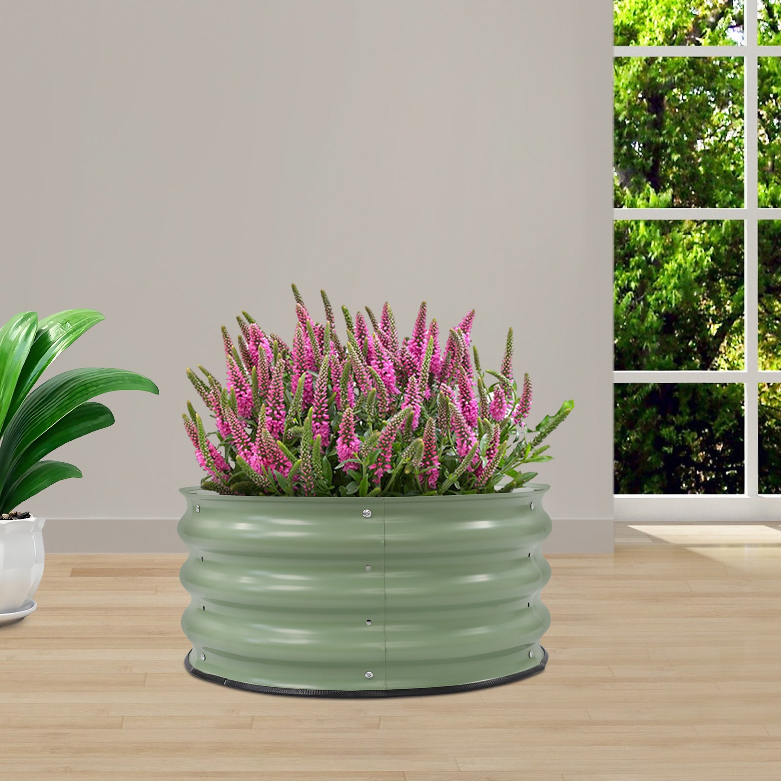 2 Pack Round Metal Garden Planter Raised Flowers Bed Sheet Raised Planter Box for Outdoor Vegetables Fruits Planting