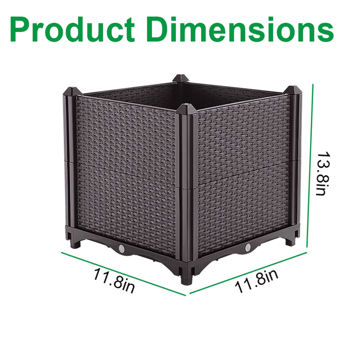 Raised Garden Bed Planter for Outdoor Plants, Self-Watering Elevated Garden Box with Automatic Drainage, 11.8"x11.8"x13.8" Large Plastic Planters for Vegetables, Tomatoes, Herbs, Flowers - Patio