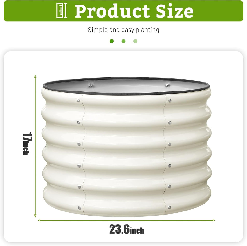 Raised Garden Bed, 2×2×1.5ft Round Galvanized Outdoor Planter Box, 17" Tall Deep Metal Garden Bed Kit for Planting Vegetables, Fruits, Flowers, White