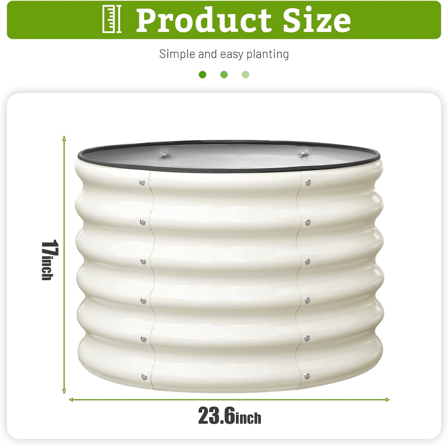 Raised Garden Bed, 2×2×1.5ft Round Galvanized Outdoor Planter Box, 17" Tall Deep Metal Garden Bed Kit for Planting Vegetables, Fruits, Flowers, White