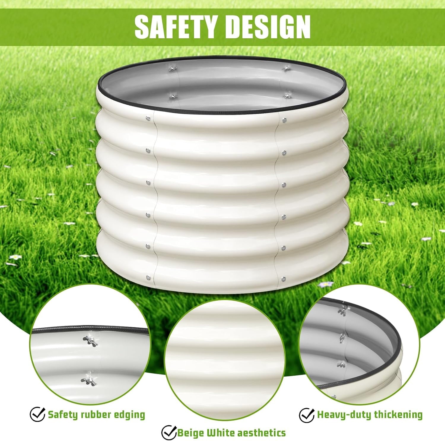 Raised Garden Bed, 2×2×1.5ft Round Galvanized Outdoor Planter Box, 17" Tall Deep Metal Garden Bed Kit for Planting Vegetables, Fruits, Flowers, White