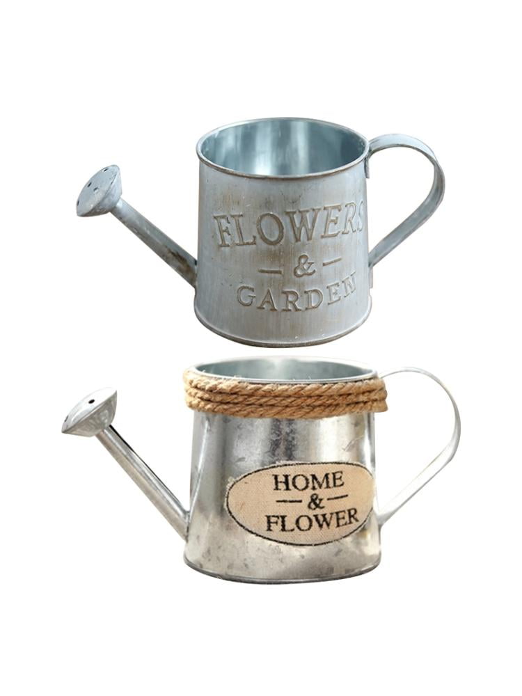 Vintage Metal Flower Vase Iron Watering Can Shaped Farmhouse Decor with Handle Home Decoration 3.3" High