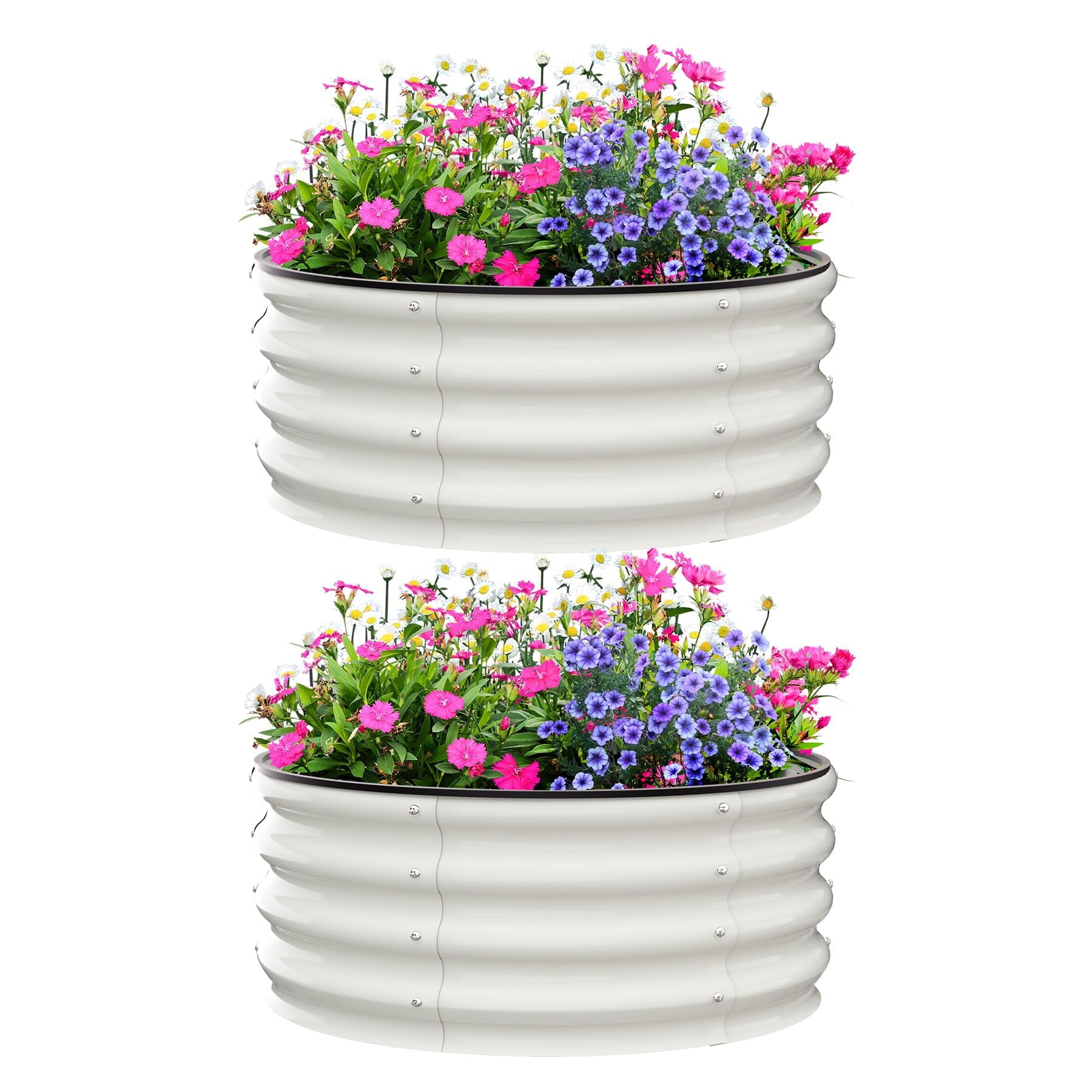 Raised Garden Beds Outdoor, 2 Pack 2x2x1 FT Galvanized Raised Garden Bed for Gardening, Round Metal Planter Box for Planting Plants Vegetables, White