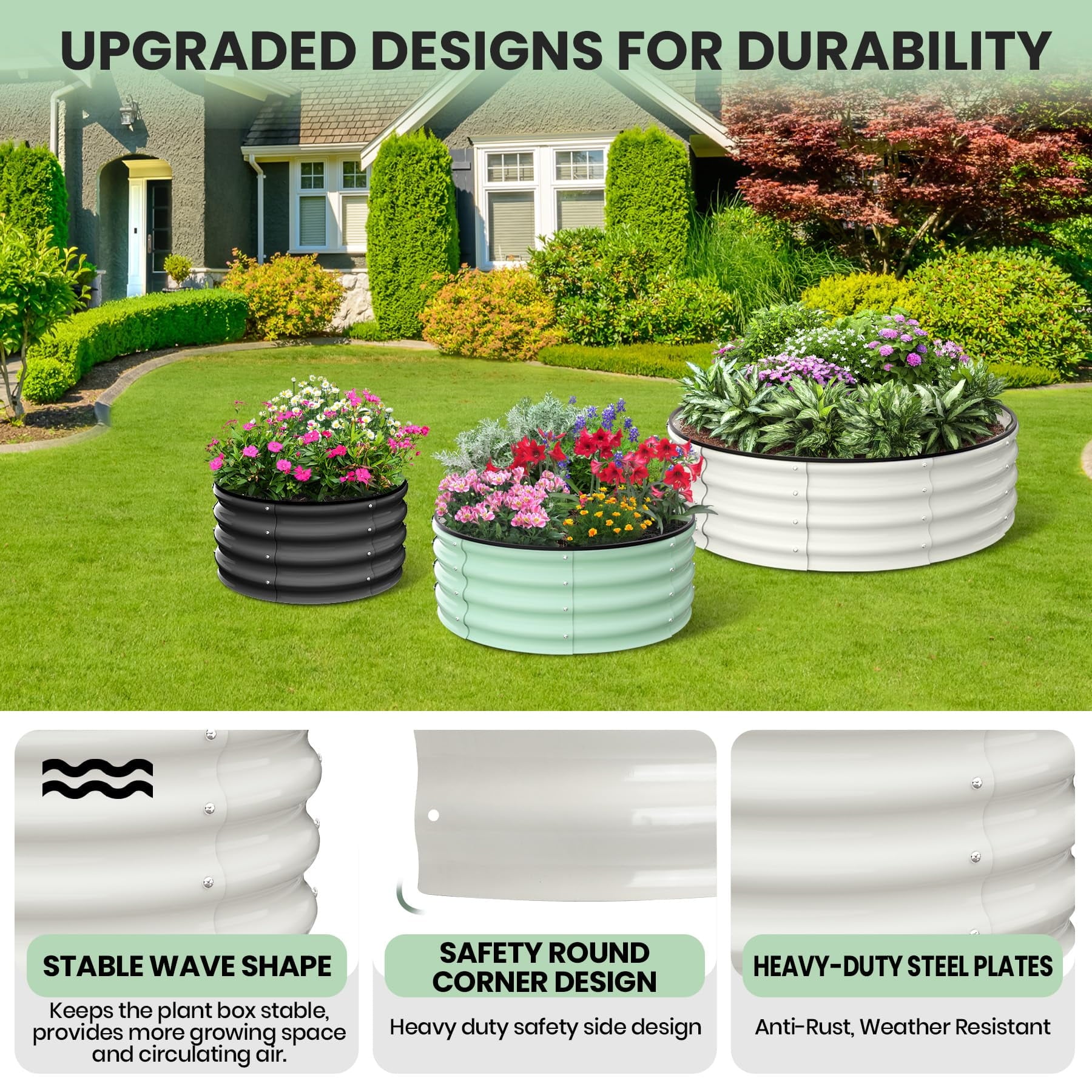 Raised Garden Beds Outdoor, 2 Pack 2x2x1 FT Galvanized Raised Garden Bed for Gardening, Round Metal Planter Box for Planting Plants Vegetables, White