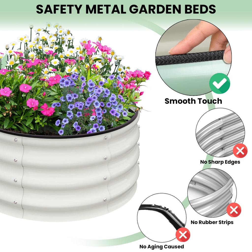 Raised Garden Beds Outdoor, 2 Pack 2x2x1 FT Galvanized Raised Garden Bed for Gardening, Round Metal Planter Box for Planting Plants Vegetables, White