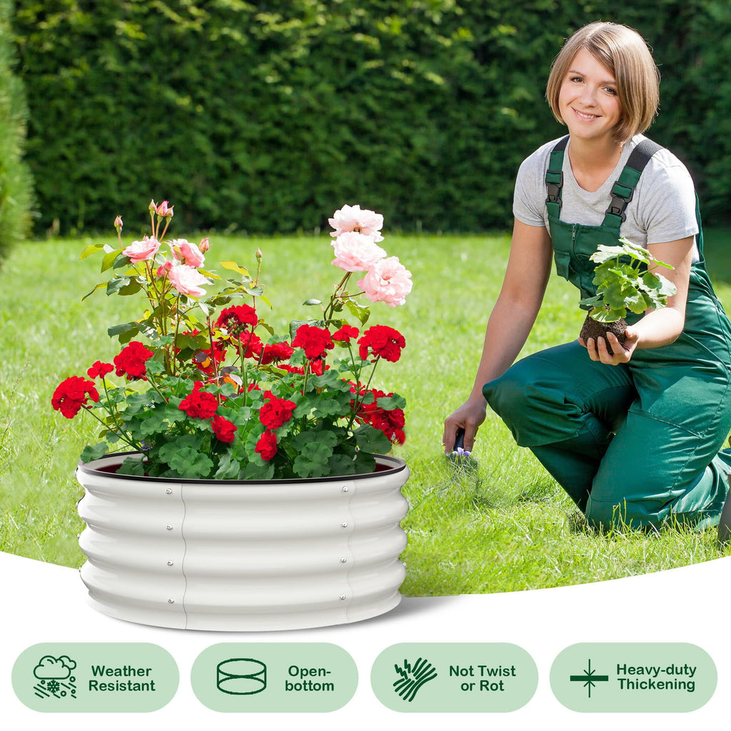 Raised Garden Beds Outdoor, 2 Pack 2x2x1 FT Galvanized Raised Garden Bed for Gardening, Round Metal Planter Box for Planting Plants Vegetables, White