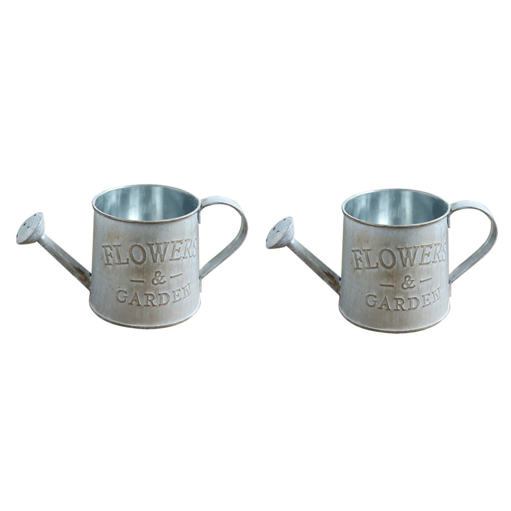 2 Pieces Flower Vase Metal Pot Plant Watering Can Garden Grey