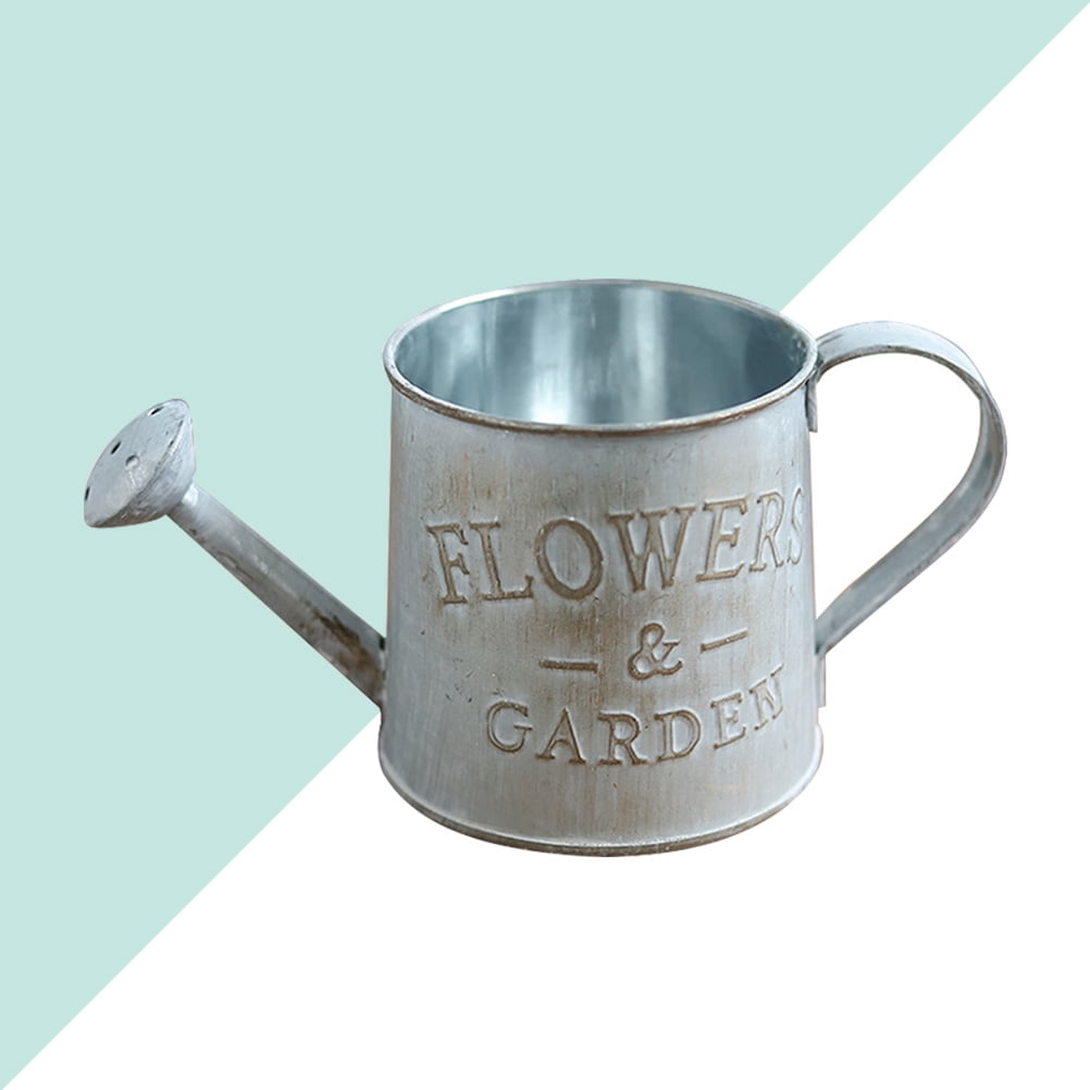 2 Pieces Flower Vase Metal Pot Plant Watering Can Garden Grey