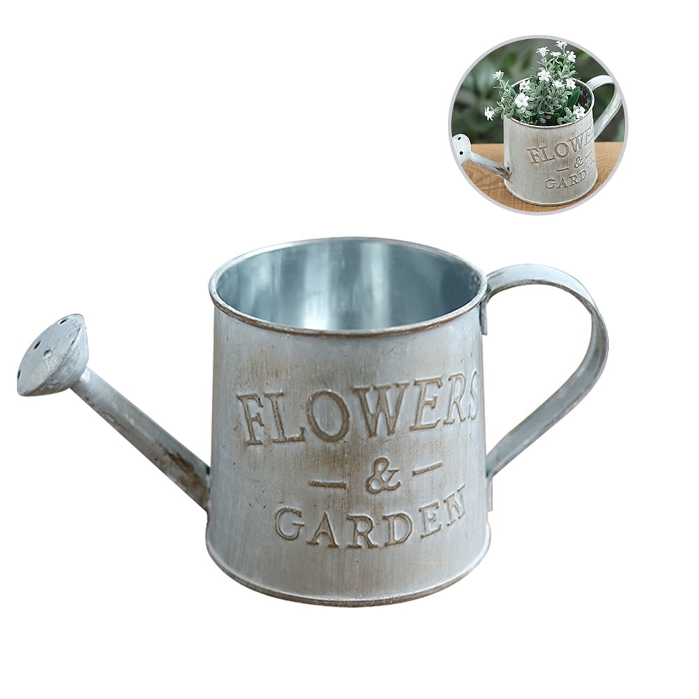 2 Pieces Flower Vase Metal Pot Plant Watering Can Garden Grey
