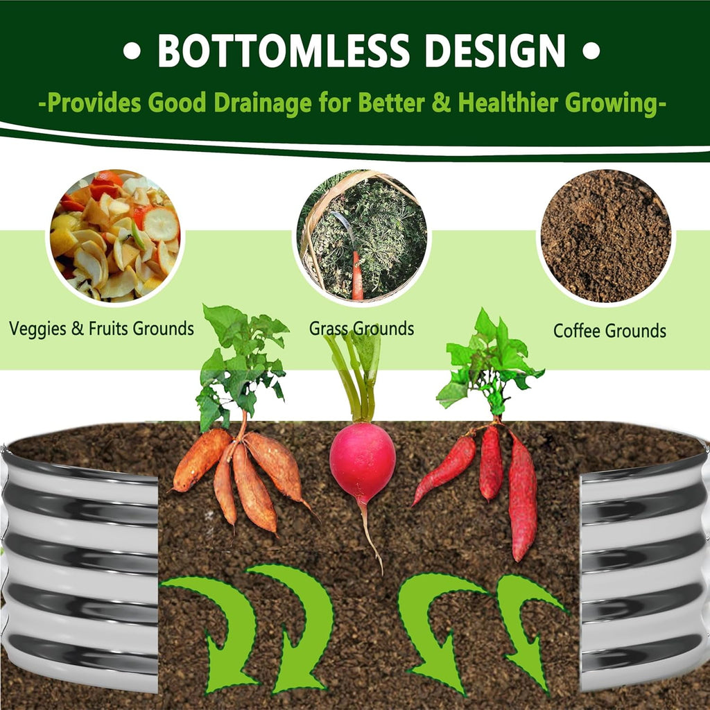 2PCS 2x2x1FT Galvanized Raised Garden Bed Kit,Vegetable Boxes-Round Metal Flower Box,Large Planter Raised Beds Outdoor Garden for Planting,Fruit,Herb-Silver